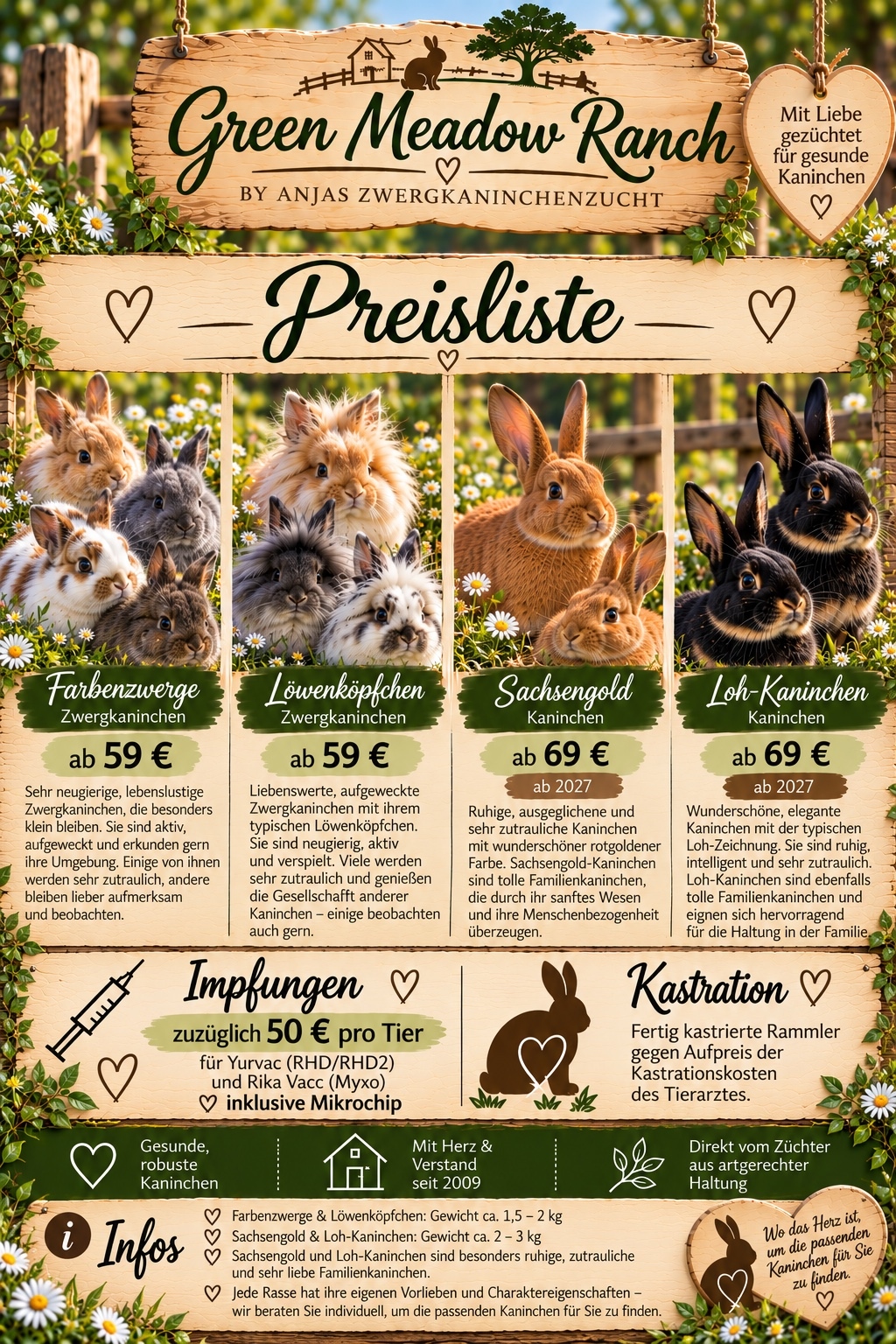 Preisliste<br /> Green Meadow Ranch